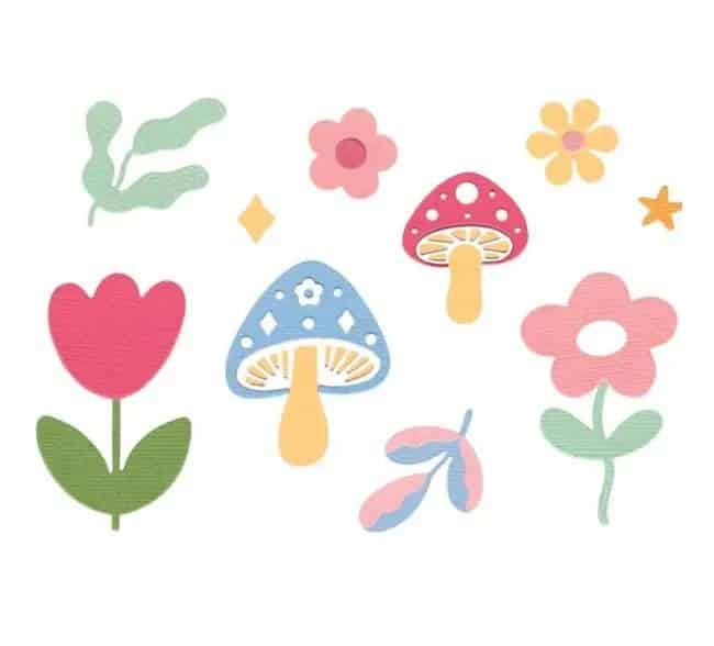 Fustella sottile Sizzix Fiori e Funghi 666965