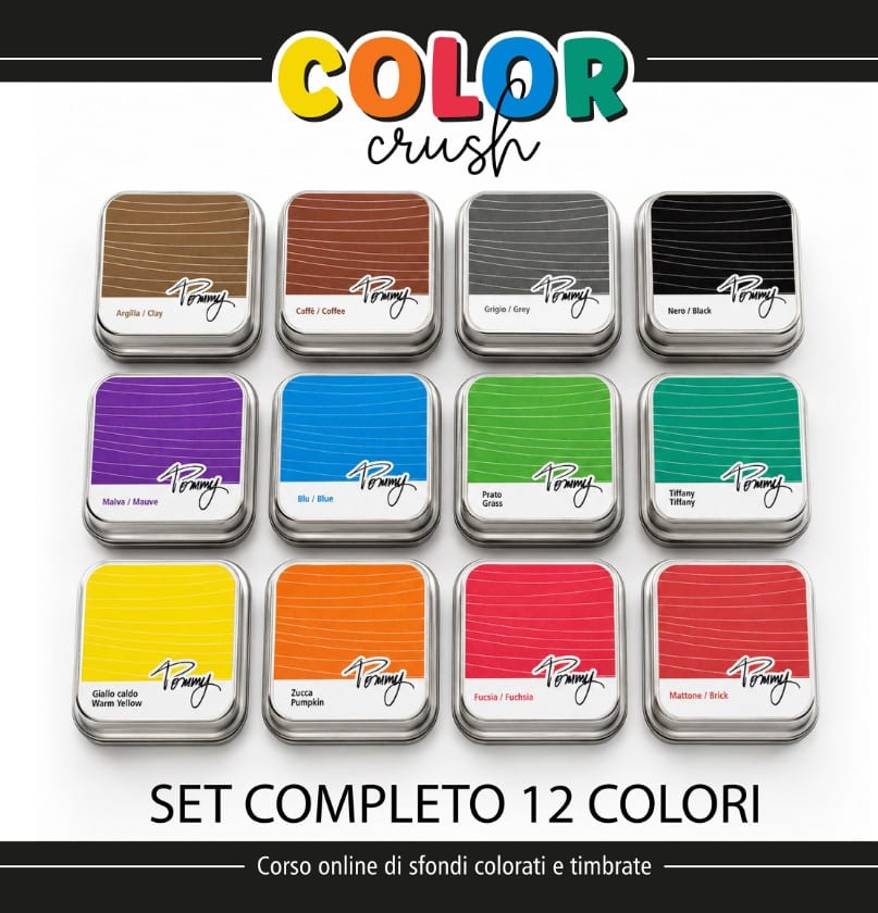 Set completo 12 colori + corso online COLOR CRUSH – sfondi colorati e timbrate per card