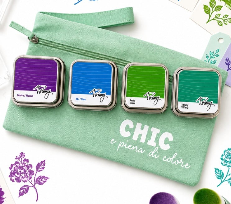 SET TIFFANY – 4 tamponi inchiostro permenente + pochette Tiffany